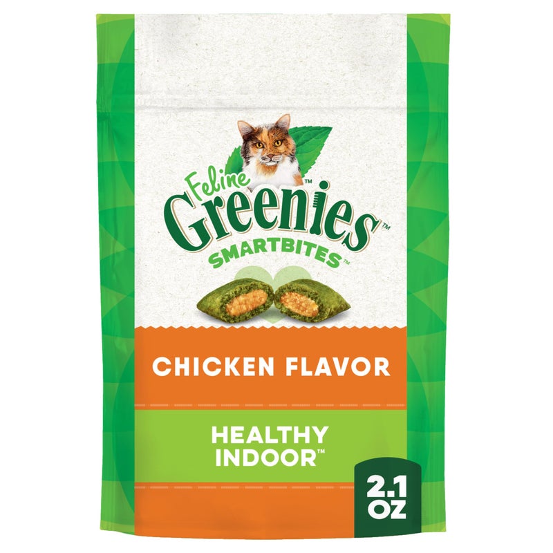 Greenies Feline Smartbites Healthy Indoor Cat Treats, Chicken Flavor, 2.1 oz. Pack - Image 1